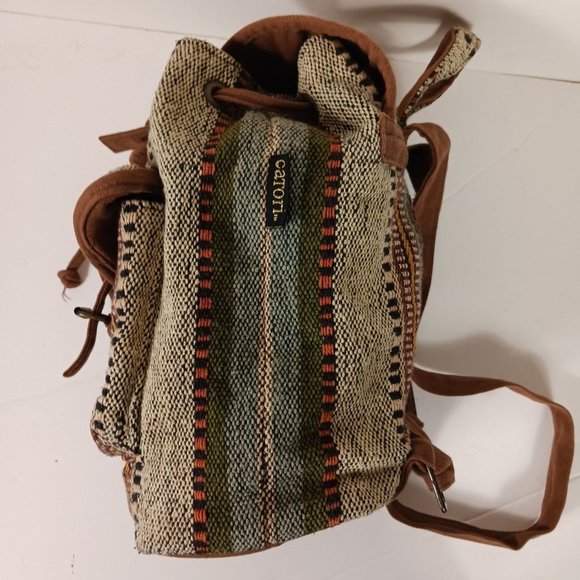 Catori Southwestern Drawstring Mini Backpack Bag Brown Blanket Canvas Tweed - Picture 6 of 15